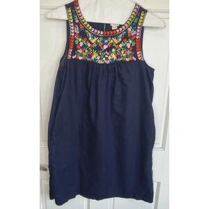 J. Crew Women's Floral Embroidered Dress Size 4 Linen Cotton Blend Boho Coastal